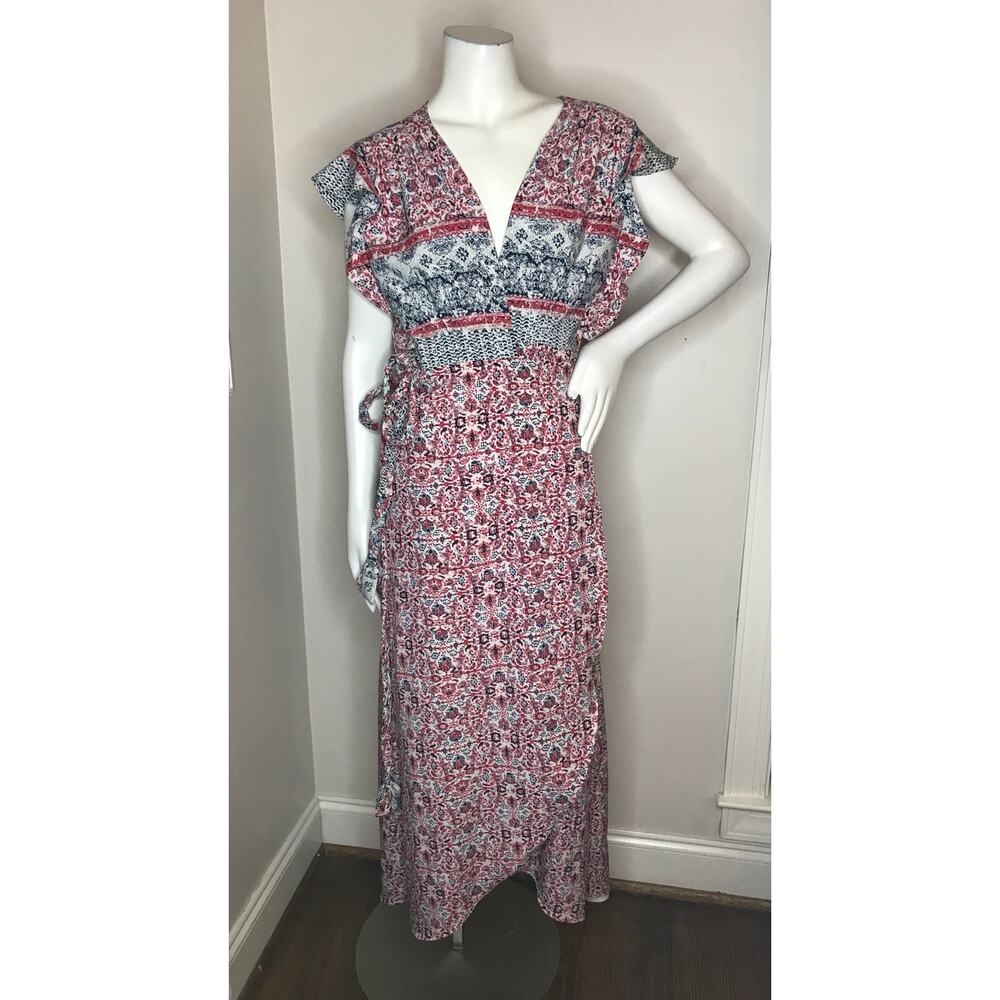 Misa Los Angeles Irina Flutter Sleeve Maxi Wrap Dress M